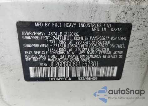 2016 Subaru Crosstrek 2.0I Hybrid из США, поврежденный, VIN JF2GPBBC6GH267301